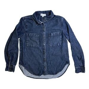 Cloth & Stone Anthropologie Button Down Shirt Small Dark Blue Denim Lyocell